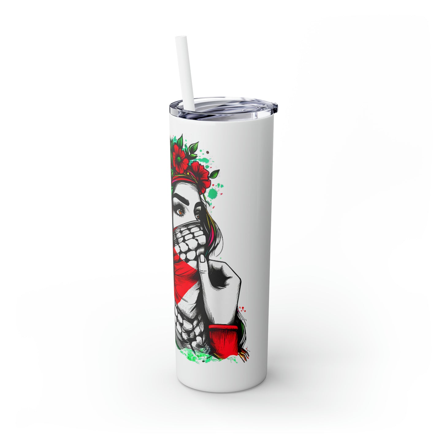 Palestine | Glossy Skinny Steel Tumbler with Straw | 20oz