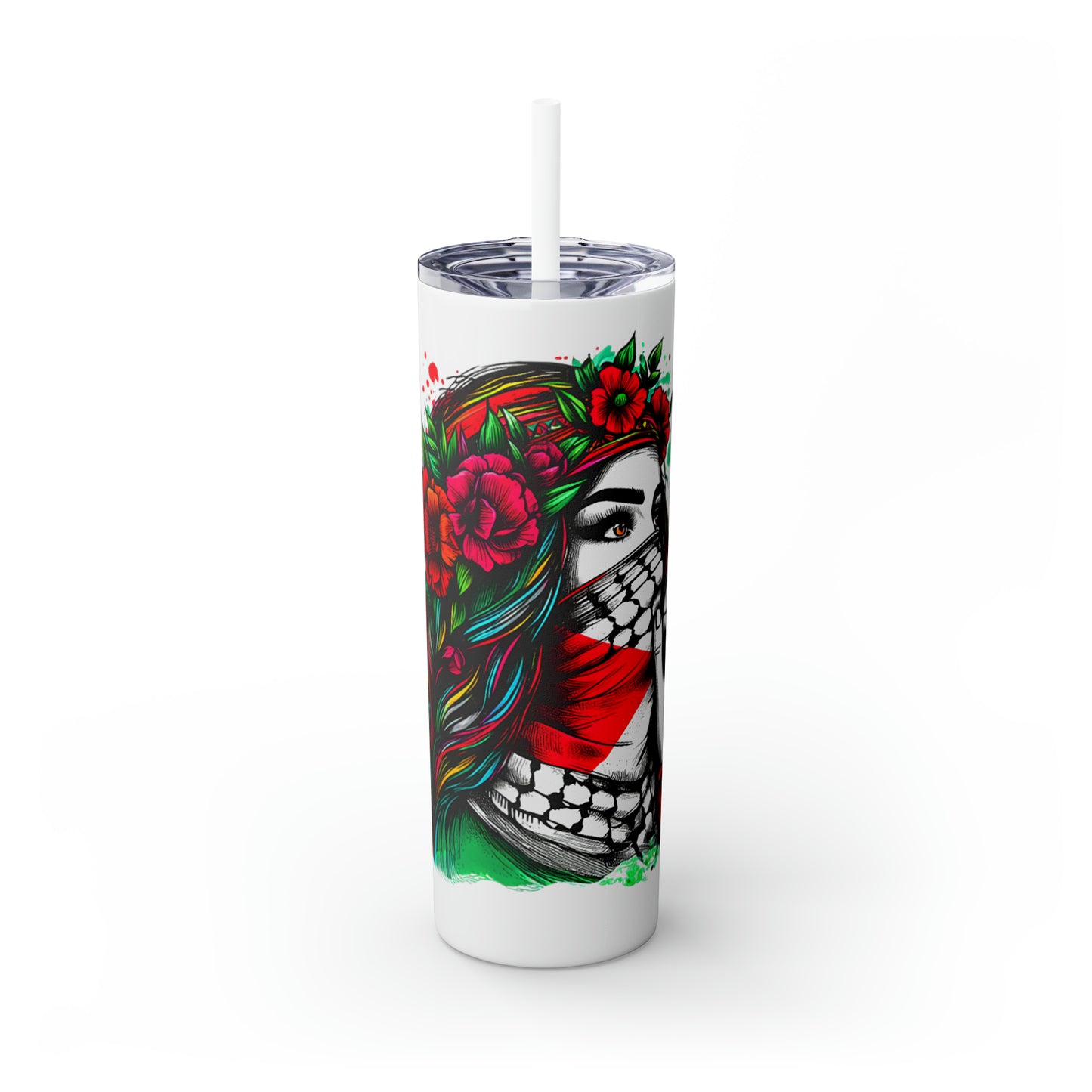 Palestine | Glossy Skinny Steel Tumbler with Straw | 20oz