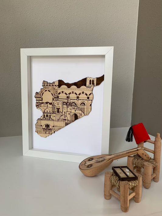 Framed Engraved Wood Syria Map | Created By ShamahDesigns