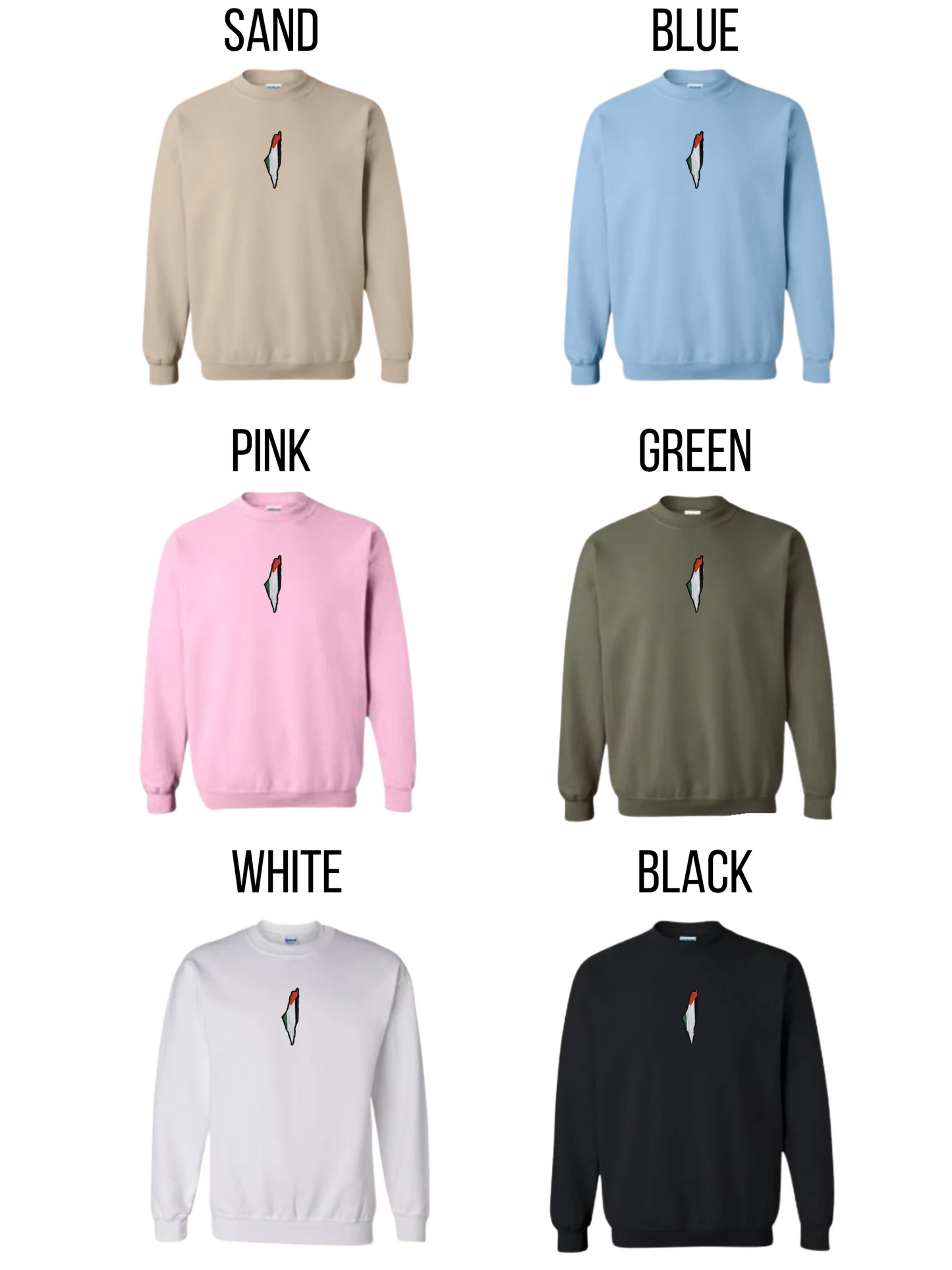 Palestine Map | Embroidered Crewneck Sweatshirt | StitchesBySerene Collab