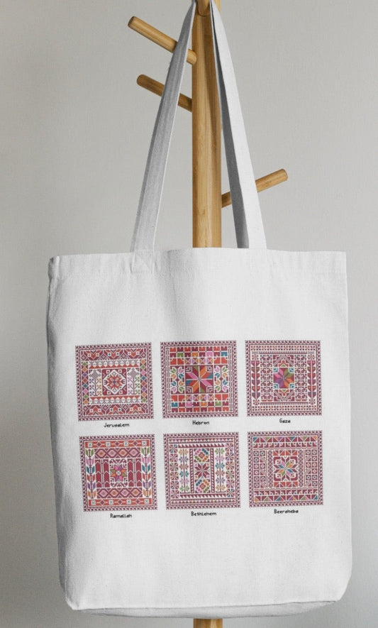 Cities of Palestine Tatreez Design | Canvas Tote Bag