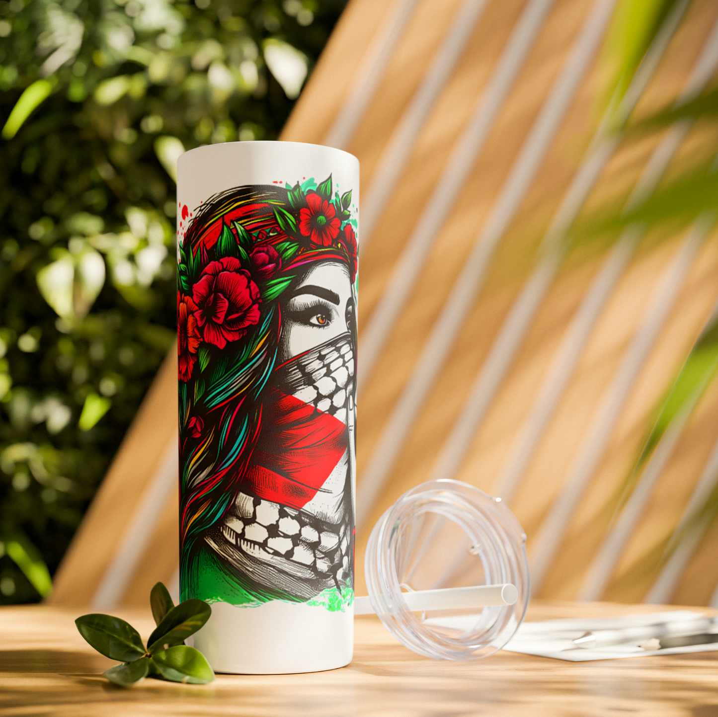 Palestine | Glossy Skinny Steel Tumbler with Straw | 20oz