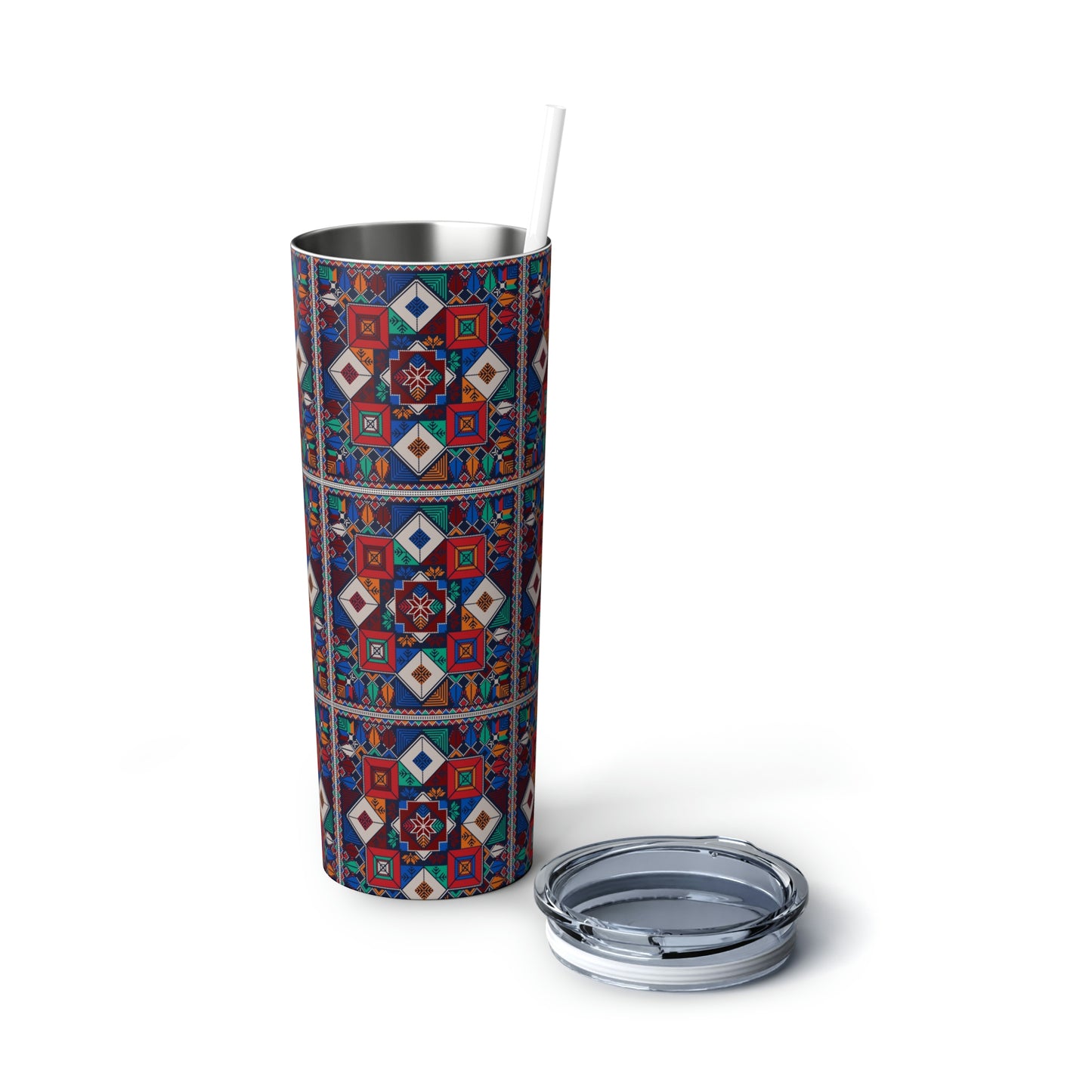 Palestinian Tatreez | Skinny Steel Tumbler with Straw | 20oz