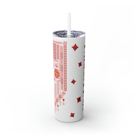 Palestine And Tatreez All Over Design | Skinny Steel Tumbler with Straw | 20oz