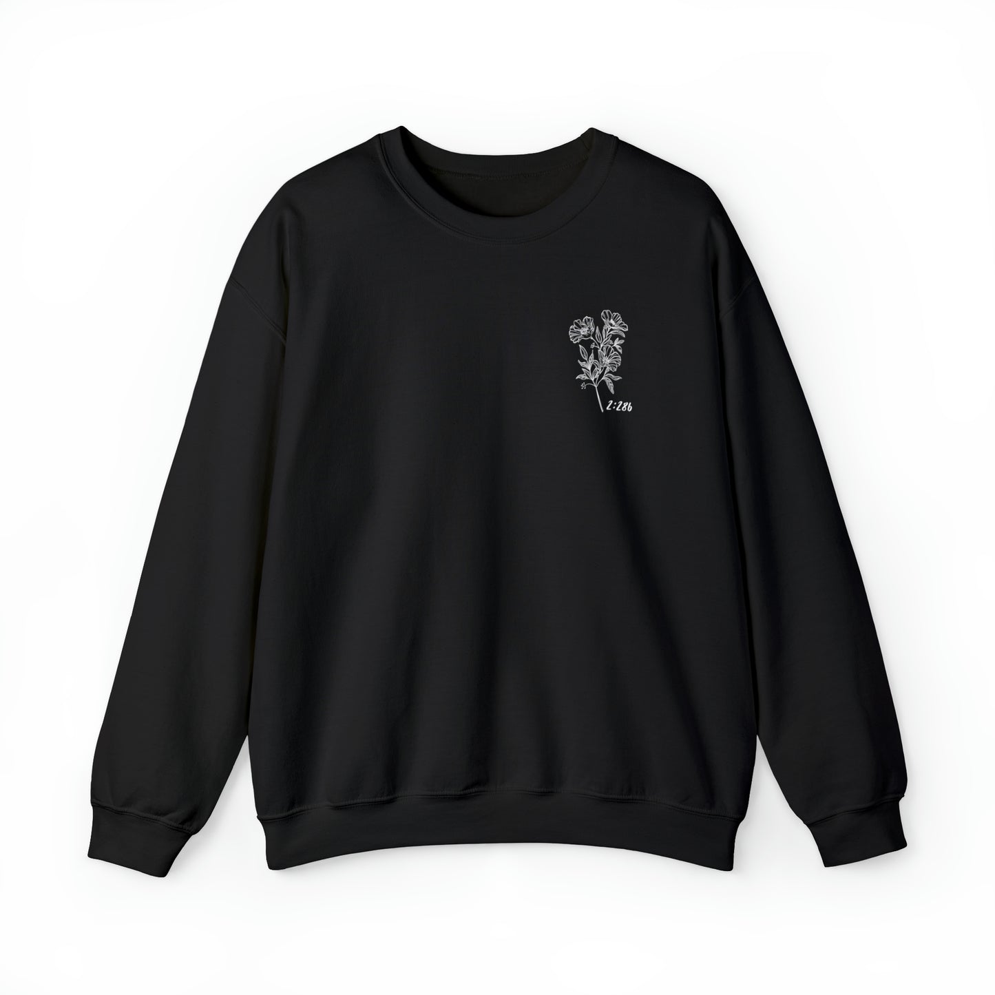 Adult | Front & Back | Quranic Verse 2.286 | "[He] Does Not Burden A Soul Beyond That It Can Bear" | Crewneck Sweatshirt