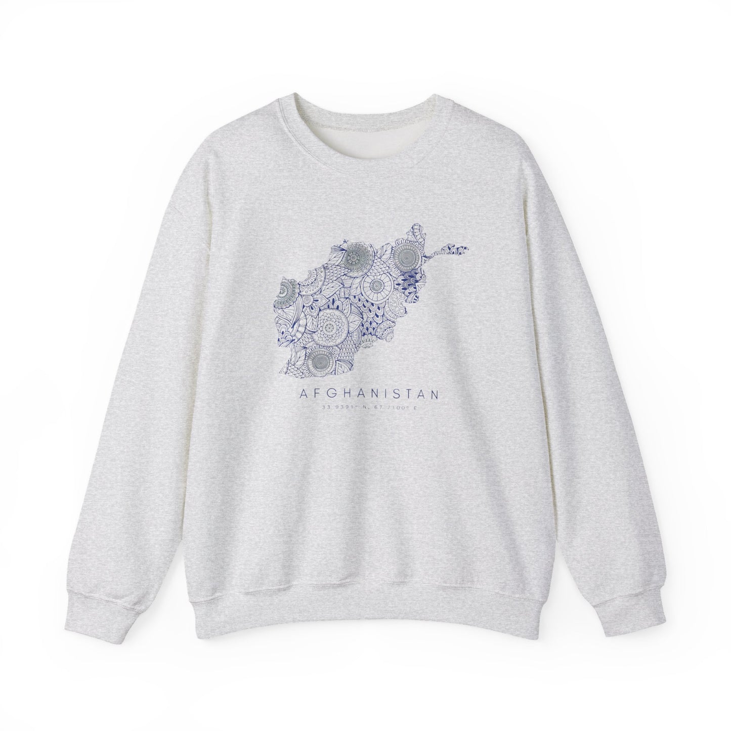 Adult | Afghanistan Map And Coordinates | Crewneck Sweatshirt