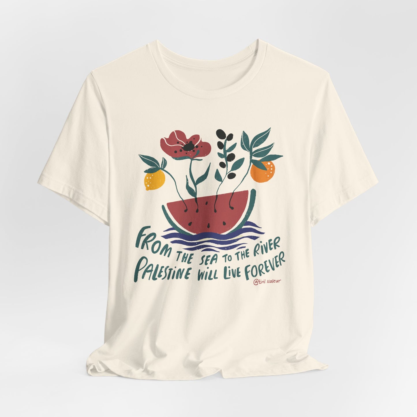 Artist Tiril Valeur For Palestine | 100% Of Profits Donated | From The Sea To The River | Short Sleeve Tee