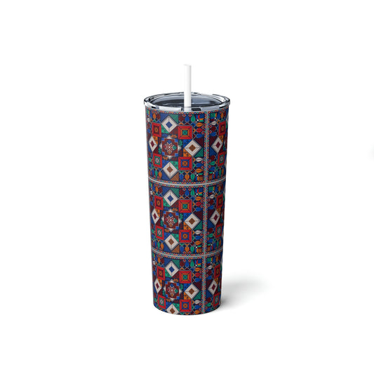 Palestinian Tatreez | Skinny Steel Tumbler with Straw | 20oz