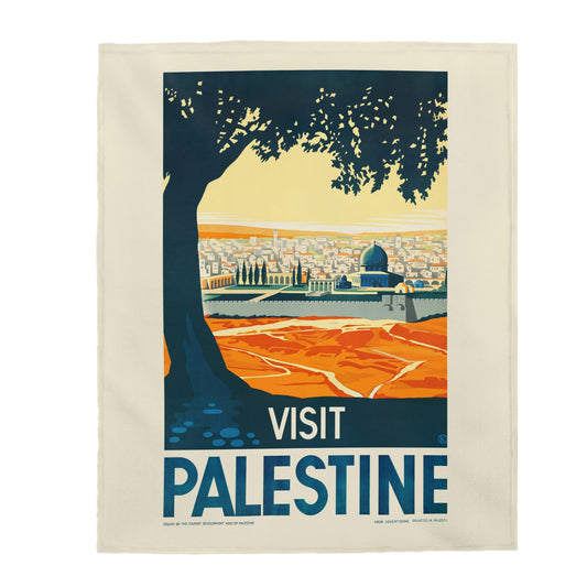 50" X 60" Velvet Plush Blanket | Visit Palestine Postcard Design |